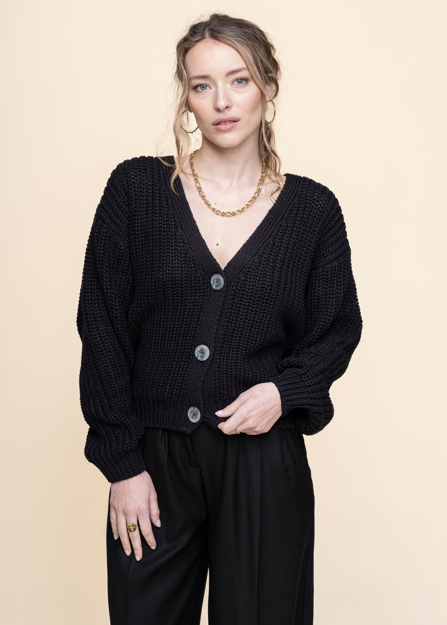 Gilet en maille de coton bio | noir "lena black", Jan'n June, photo 3