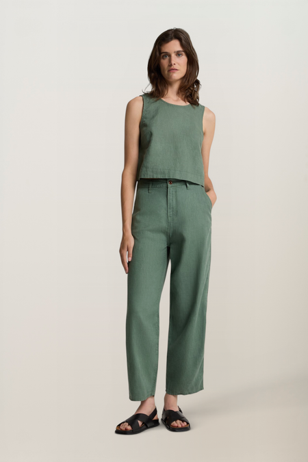 Pantalon ballon en lin | vert "Leila - dark forest" - Kings of Indigo