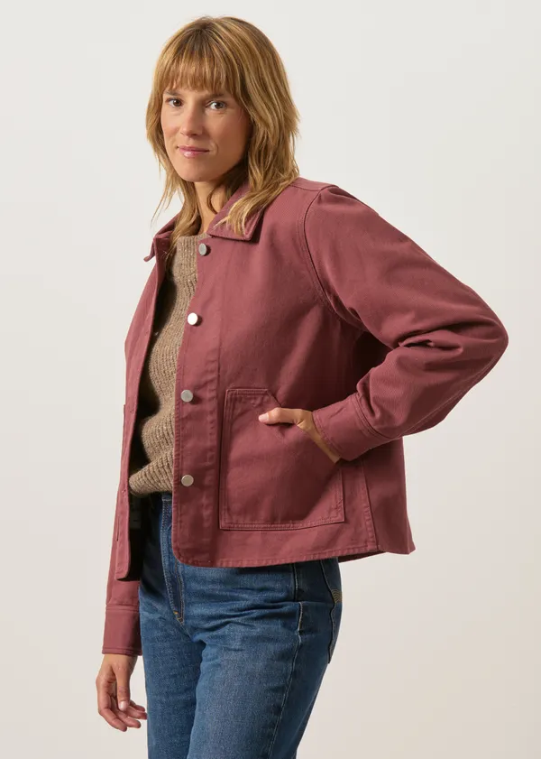 Veste en coton bio | bordeaux "Cropped jacket - washed burgundy", Rotholz