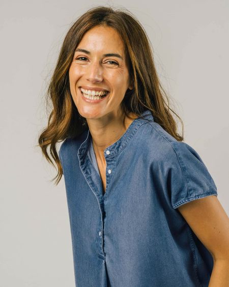 Chemise manches courtes bleu denim en tencel - indigo sleeveless mao shirt denim blue, Brava Fabrics, photo 4