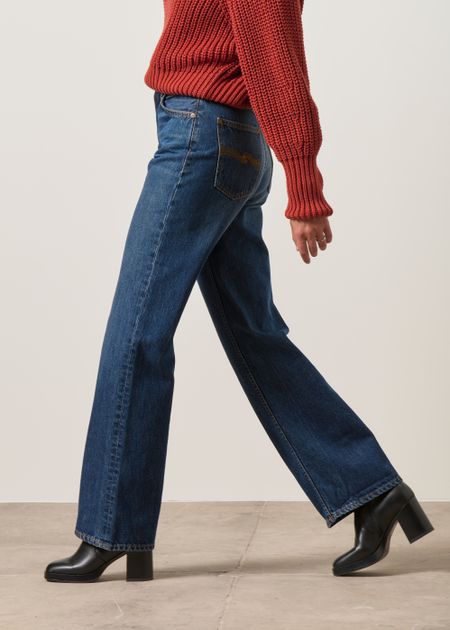 Jean droit large en coton bio | bleu "Clean eileen midnight rain"