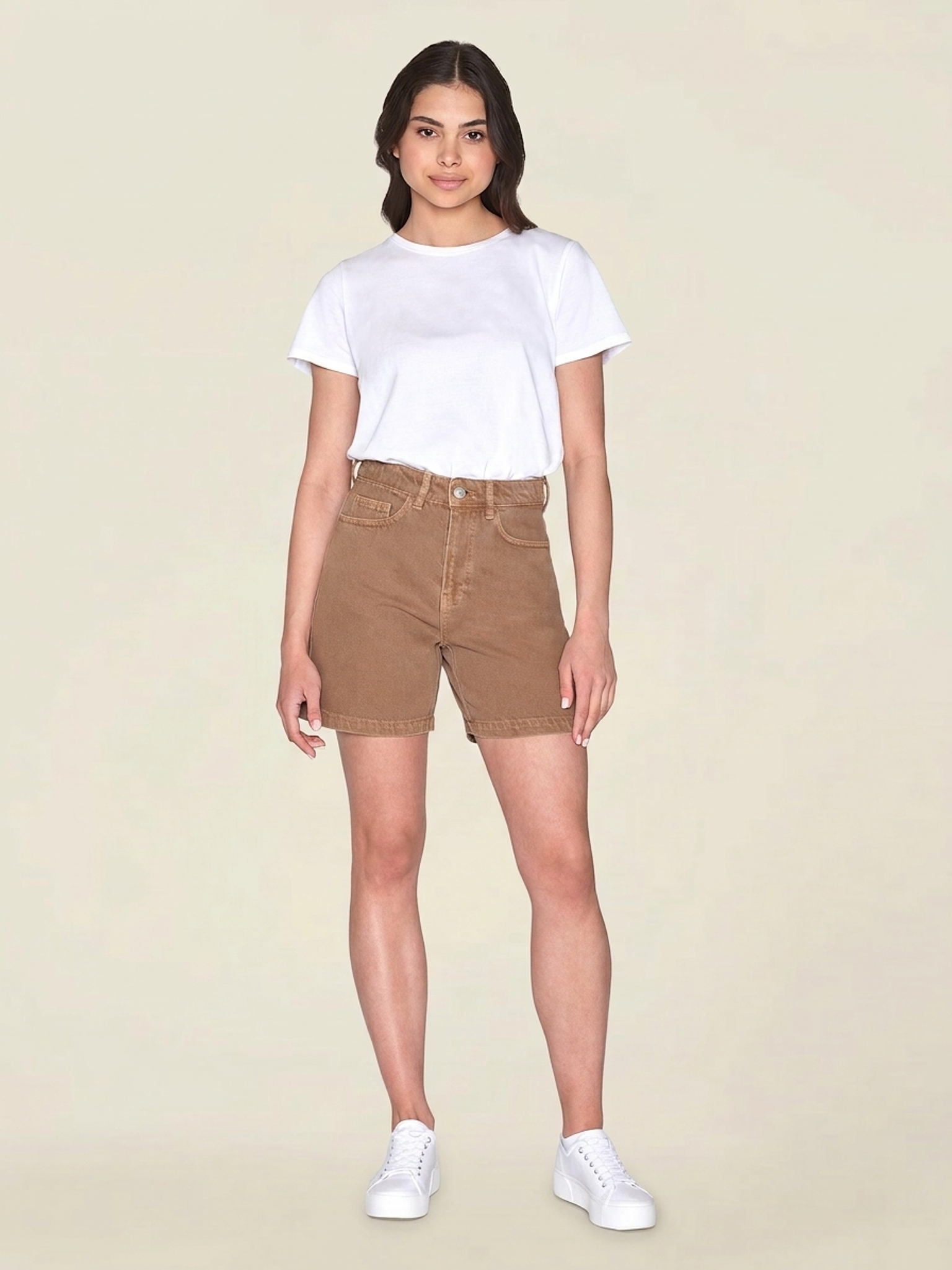 Shorts aus Bio-Baumwolle | Braun "gale straight mid-rise tiramisu", Knowledge Cotton Apparel, Foto 4