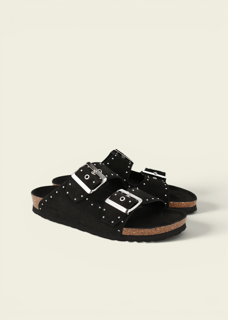Sandales en cuir suède certifié | noir "honolulu lead velour black" - Genuins