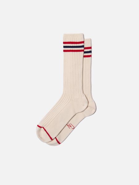Chaussettes hautes en coton bio | écrues rayées "men tennis socks retro offwhite/red"
