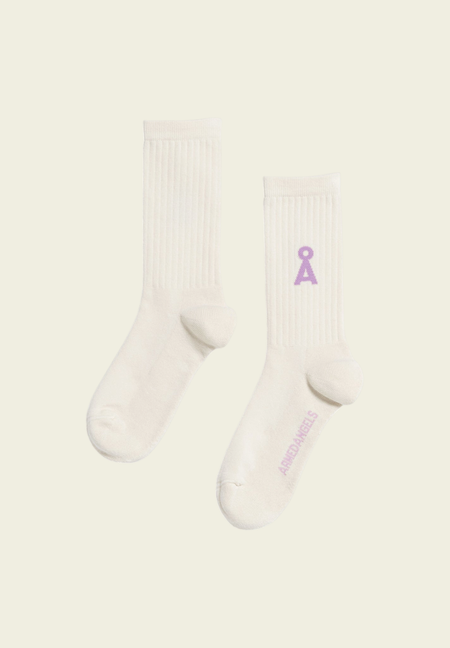 Chausettes en coton bio et recyclé | beige "saamus bold oatmilk - lavender light"