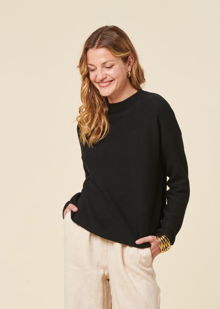 Pull ample en coton bio | noir "merinaa links links black", Armedangels, photo 4