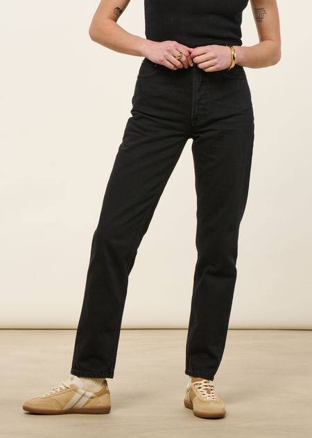 Jean mom en coton bio | noir "breezy britt aged black"