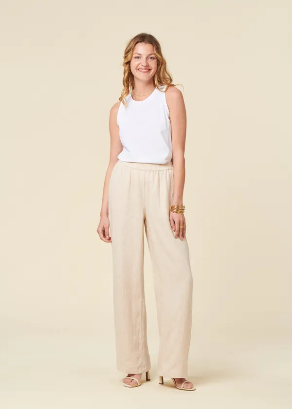 Pantalon ample en lin bio | écru "posey wide mid-rise linen pants light feather gray", Knowledge Cotton Apparel