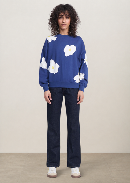 Sweat en coton bio | bleu "sky - fleur bleue", émoi émoi, photo 3