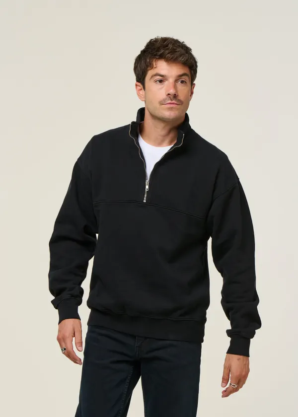 Sweat col zippé en coton bio | noir "deep black", Colorful Standard