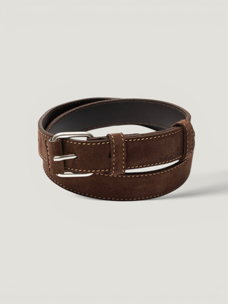 Ceinture cuir suède en tannage végétal | marron "dwayne suede belt - dark brown" - Nudie Jeans
