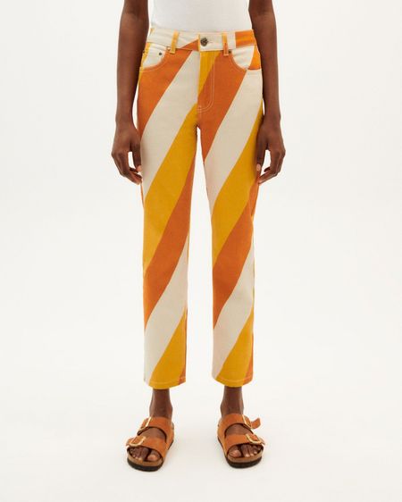 Pantalon droit multicolore en coton bio - yellow slash nele pants