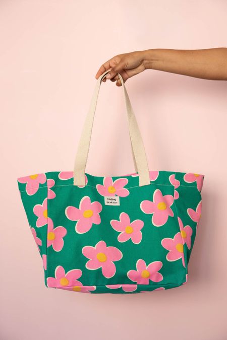 Sac cabas en coton bio | multicolor "claude big flower - vert, rose" - Hindbag