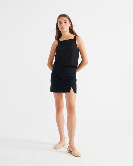 Jupe moulante fendue noire en coton bio - tulipan skirt, Thinking Mu, photo 4