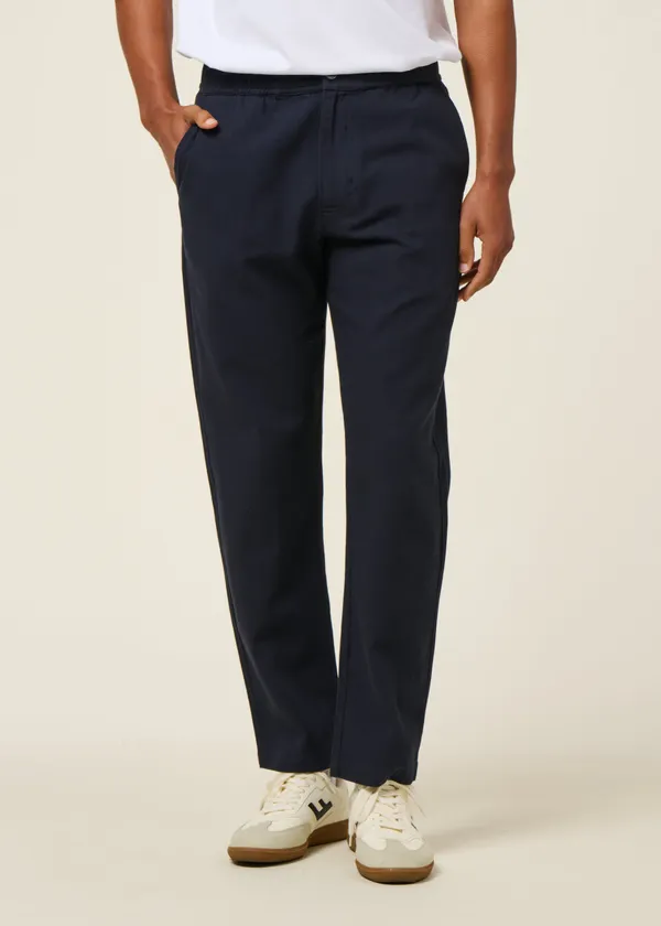 Pantalon droit marine en coton bio - navy travel pants, Thinking Mu