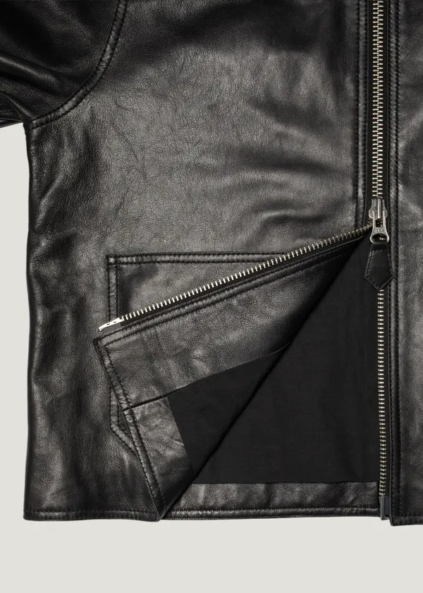 Veste en cuir tannage semi végétal | noir "anja zip jacket leather - black", Nudie Jeans