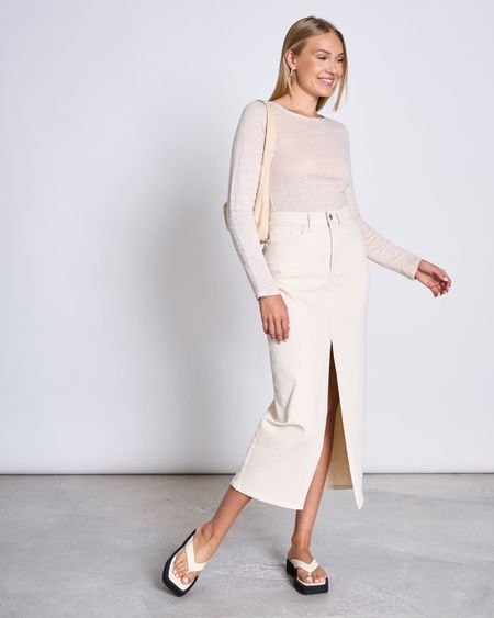 Jupe longue en denim de coton bio | écru "luce ecru"