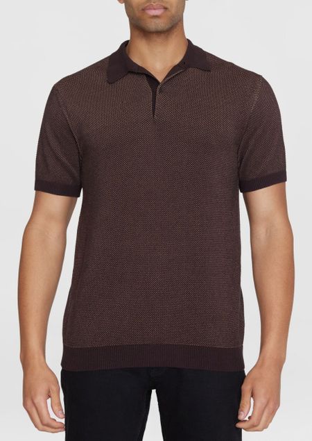 Polo en tricot de coton bio | marron "regular two toned knitted polo chocolate malt"
