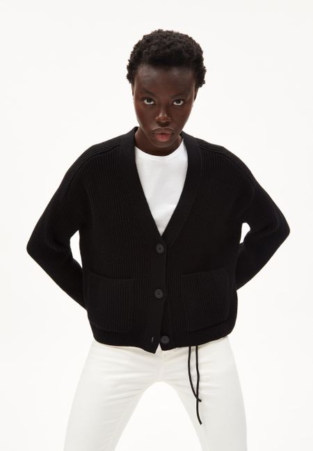 Gilet ample noir en laine bio et recyclée - naokaa black, Armedangels, photo 3