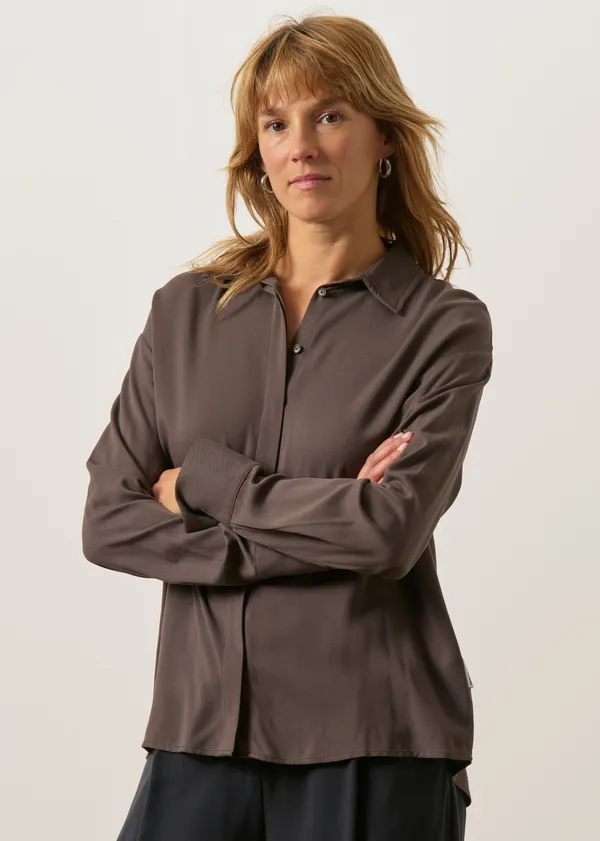 Blouse en viscose ecovero | marron "larisaana longsleeve blouse - claystone", Armedangels