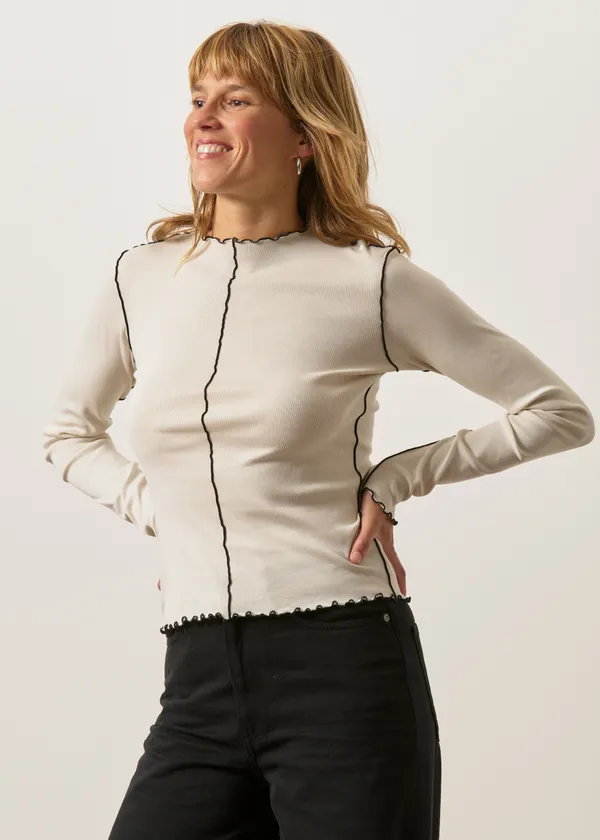 Top manches longues en coton bio | écru "Pin-tucked long-sleeve - nature white", Rotholz
