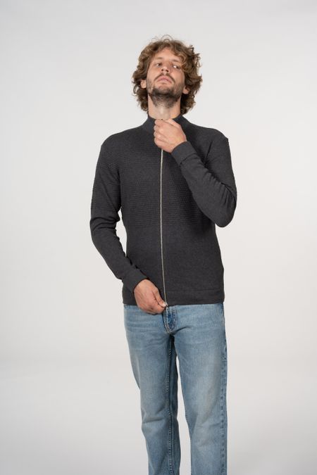 Gilet zippé gris en coton bio - field dark grey melange, Knowledge Cotton Apparel, photo 4