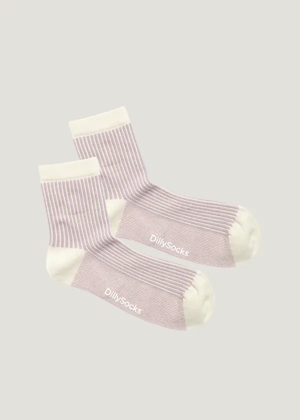 Chaussettes en coton bio | rayé lavande à paillettes "classic lavender stripes", Dilly socks