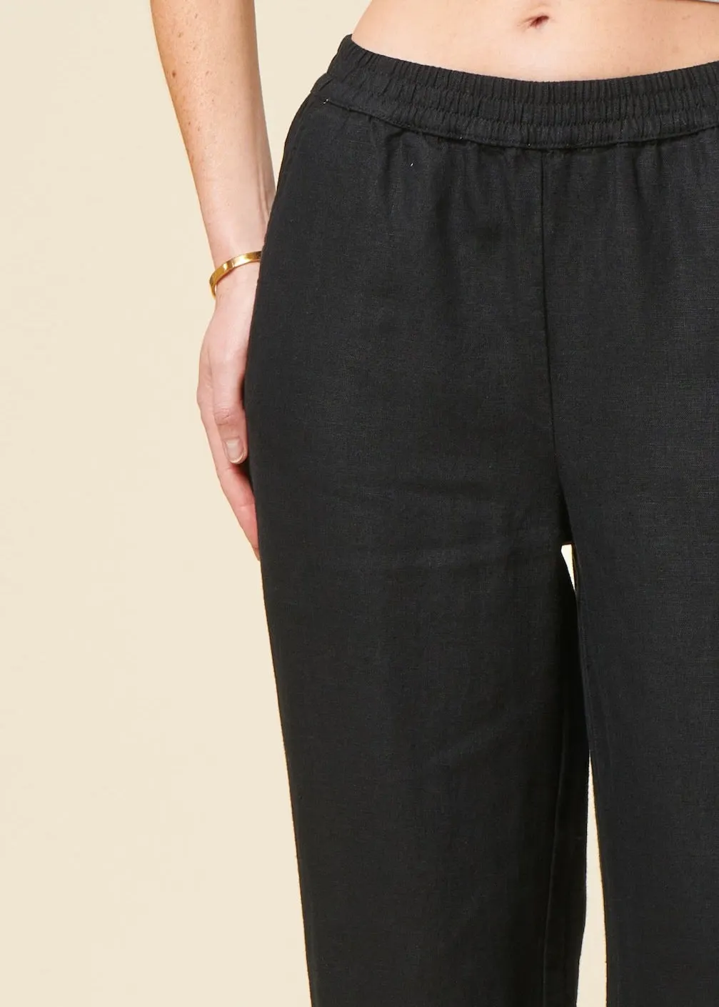 Pantalon ample en lin biologique | noir "posey wide mid-rise linen pants jet", Knowledge Cotton Apparel, photo 2