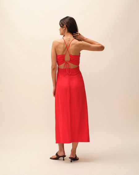 Kleid aus ECOVERO | Rot "robe longue à liens tania", Nitah, Foto 4