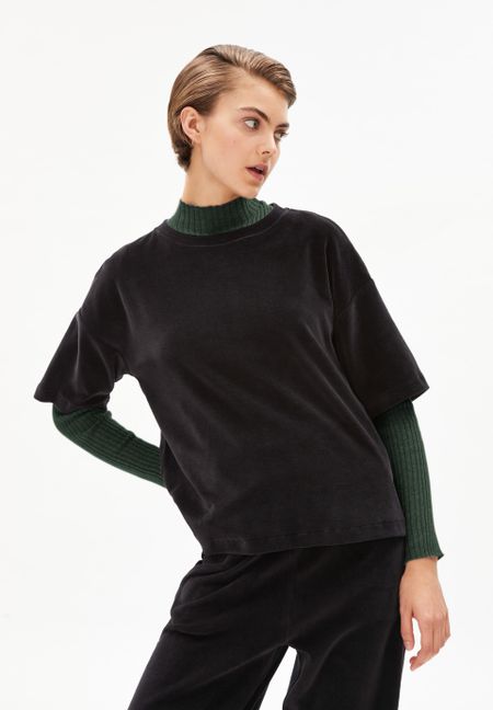 T-shirt noir velours en coton bio - maarli black