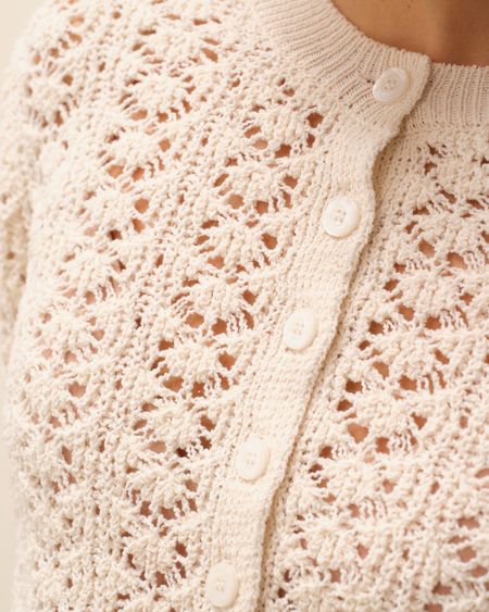 Cardigan en coton upcyclé | ecru "cardigan ajouré boutonné naya" - Nitah