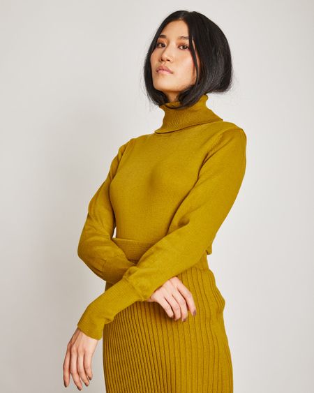 Pull col roulé moutarde en coton bio - elsa