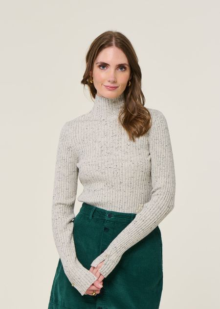 Pull côtelé en coton bio et laine | gris chiné "alaania tweed - oatmilk-black"