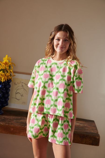 Pyjama gaufré coton bio | tulipes rose  - We Are Jolies