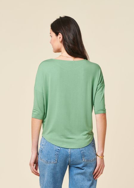 T-shirt manches 3/4 en modal | vert "zur-3 t-shirt - basil green" - SKFK