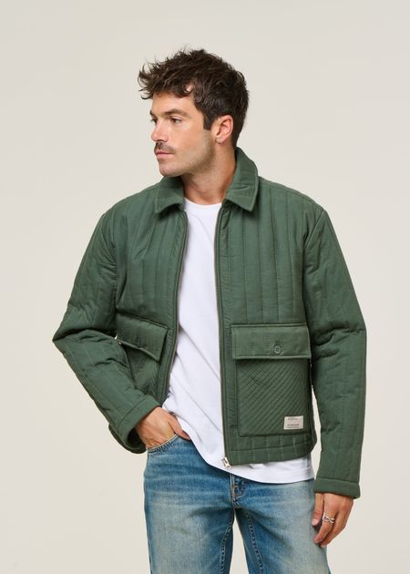 Veste matelassée en coton bio | vert "dark eucaliptus roc jacket - green", Thinking Mu, photo 5