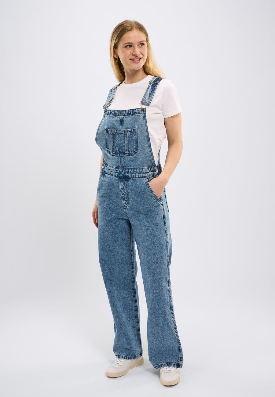 Salopette en jean en coton recyclé - reborn gale bibs jeans bleached stonewash, Knowledge Cotton Apparel, photo 1