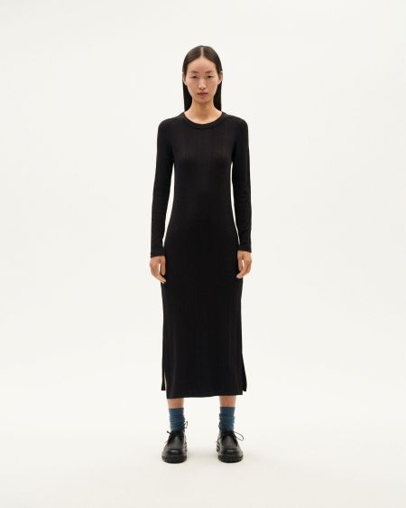 Robe en mélange coton bio, laine et fibres recyclés | noir "black gina dress - black"