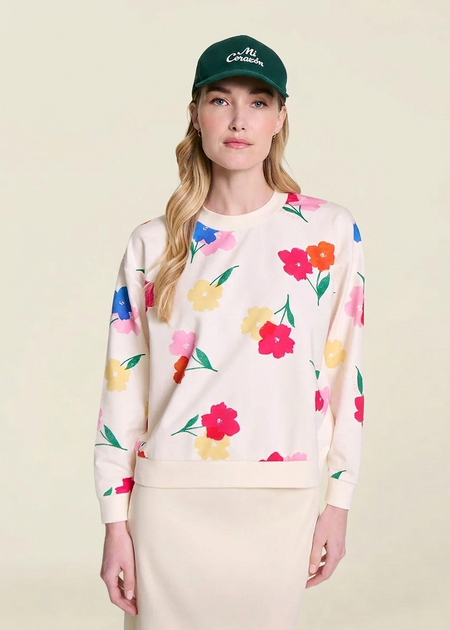 Sweat en coton bio | beige "swann anémones bouquet" - émoi émoi