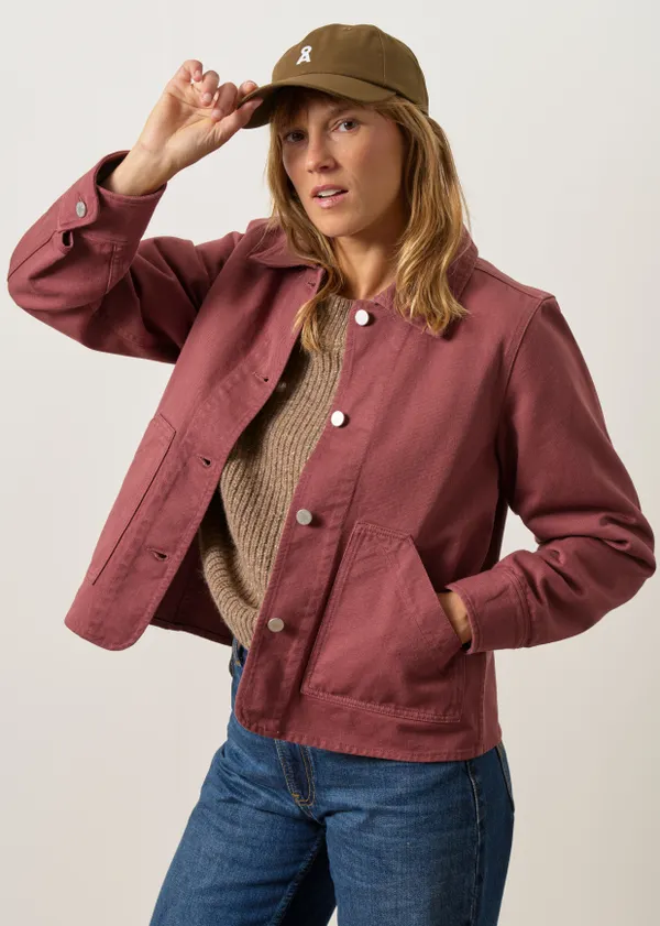 Veste en coton bio | bordeaux "Cropped jacket - washed burgundy", Rotholz