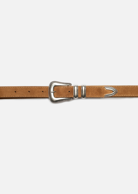 Ceinture en cuir suède à tannage végétal | tabac "Western suede silver belt - tobacco"
