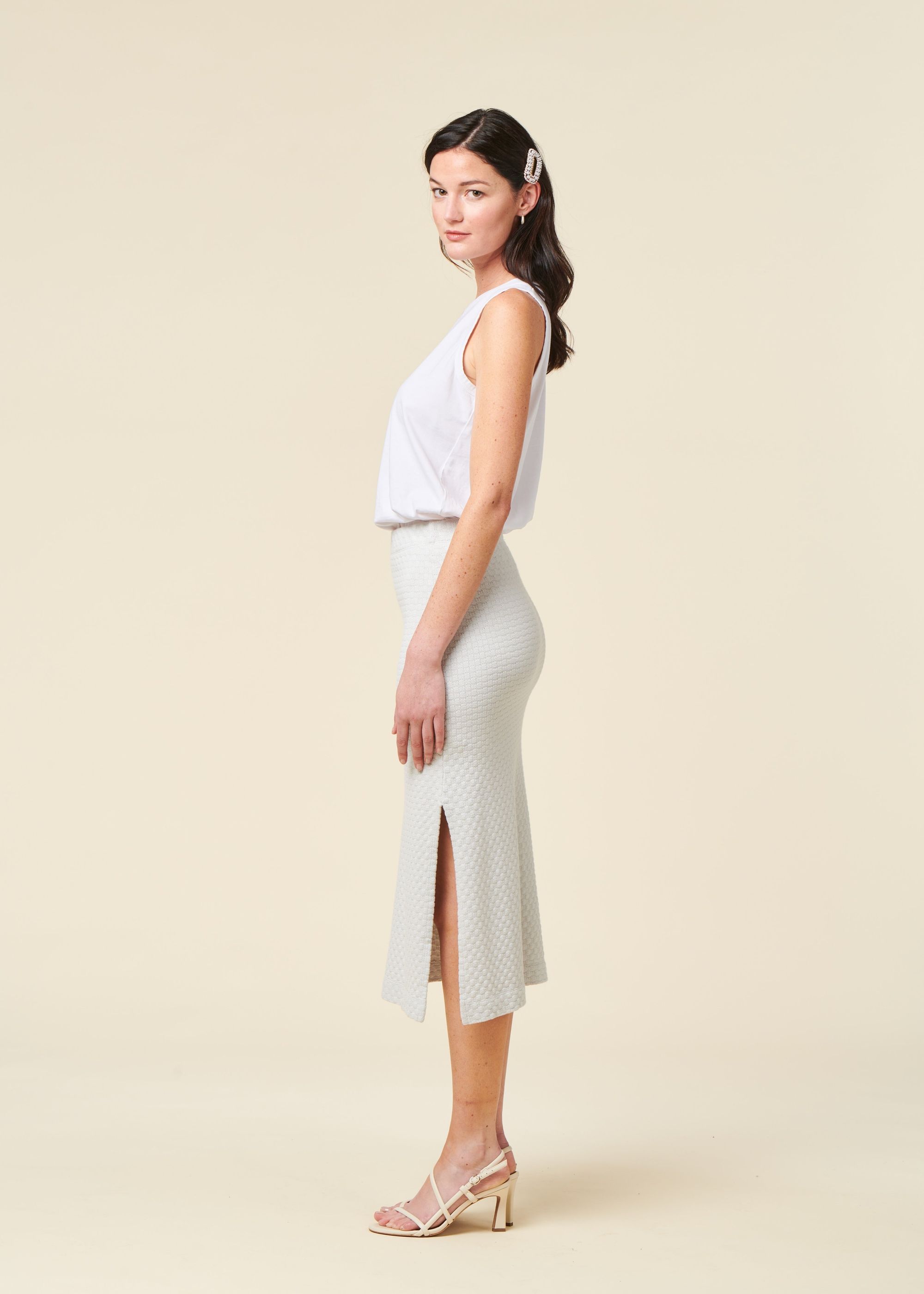 Midirock aus Bio-Baumwolle | Himmelblau "knit tube skirt - moonlight grey", Rotholz, Foto 2