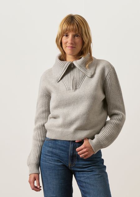 Pullover mit Reißverschlusskragen aus Merinowolle | Grau "Grey tanit knitted sweater - grey", Thinking Mu, Foto 4
