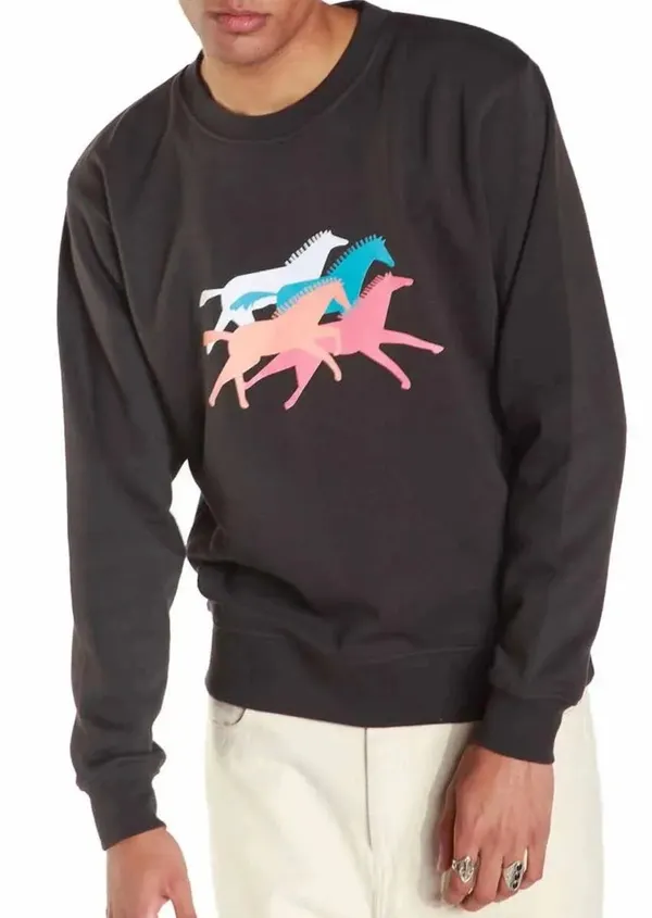 Sweat imprimé en coton bio | noir "mustang noir carbone", Olow