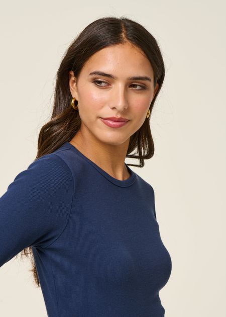 T-shirt manches longues côtelé en coton bio | bleu marine - WeDressFair