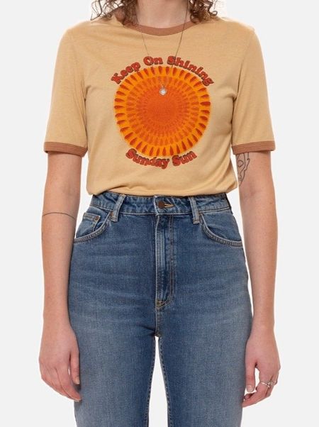 T-shirt écru imprimé en coton bio et tencel - lova sunday sun faded sun