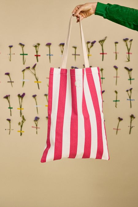 Sac cabas en coton bio | rayé "équilibre - framboise / vanille"