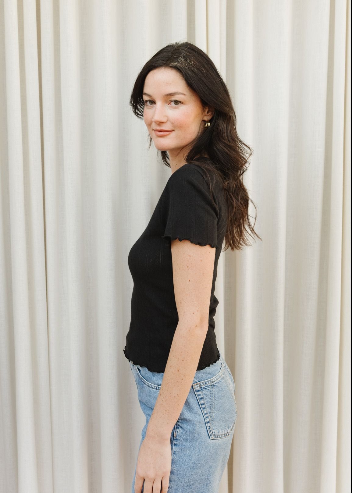 Upgecyceltes Pointelle-T-Shirt | schwarz, WeDressFair, Foto 4