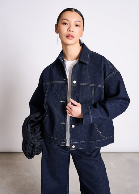 Veste denim en coton bio | brut à surpiqûres "vilme"