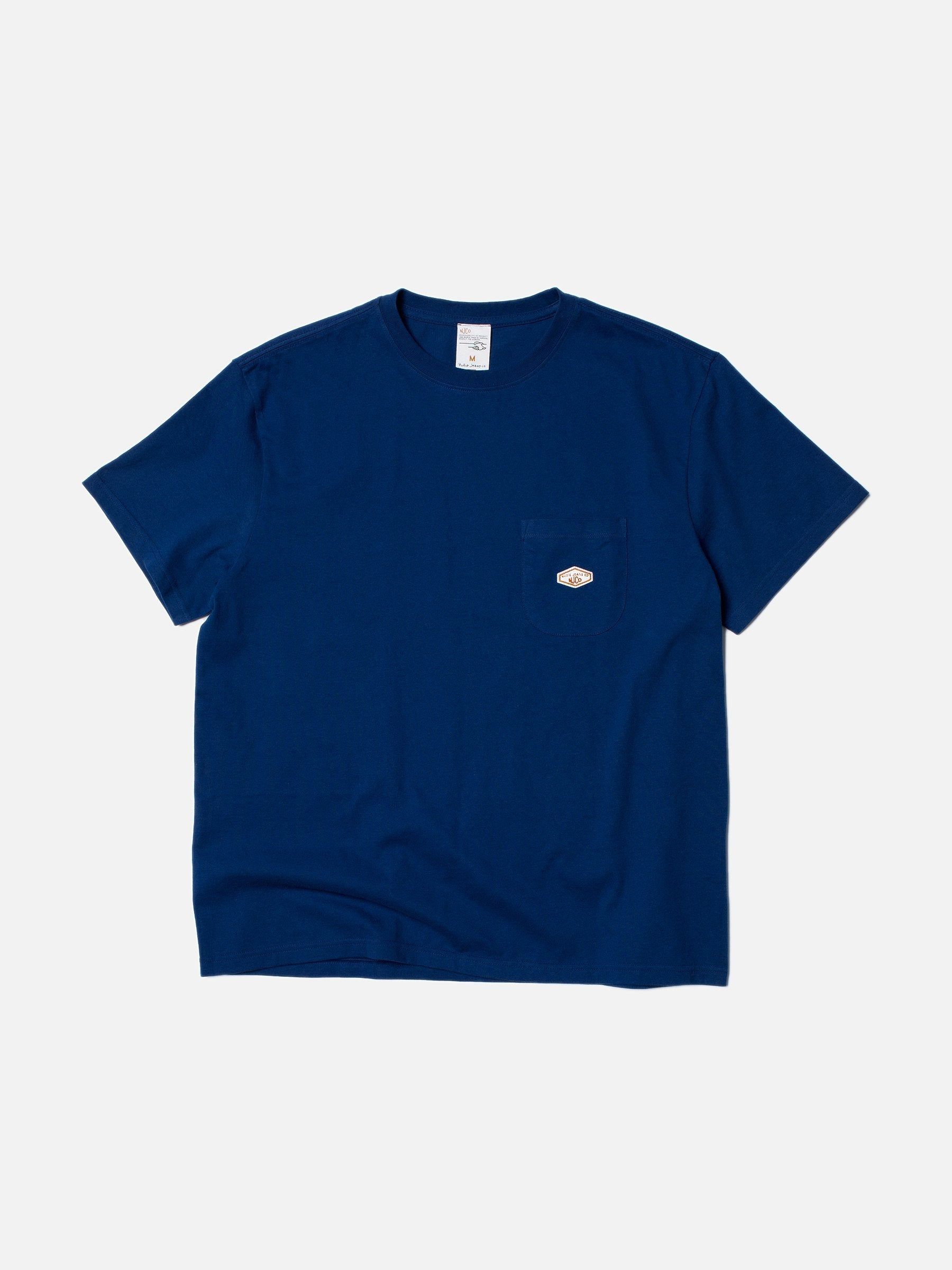 T-shirt à poche bleu en coton bio - leffe pocket tee french bue, Nudie Jeans, photo 2